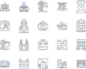 Construction design outline icons collection. Architecture, Drafting, Plans, Layout, Building, Infrastructure, Materials vector and illustration concept set. Structural, CAD, Site linear signs