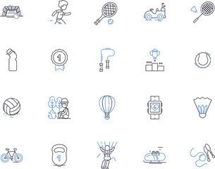 Sport activities outline icons collection. Sports, Activities, Games, Exercise, Running, Swimming, Football vector and illustration concept set. Basketball, Baseball, Hockey linear signs