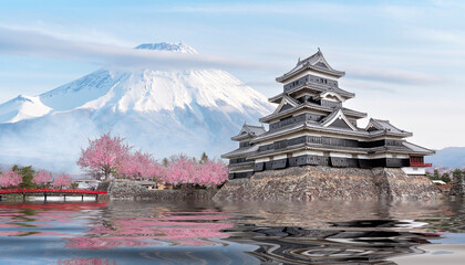 japanese castle in tokyo with cherry blossom - 592962276
