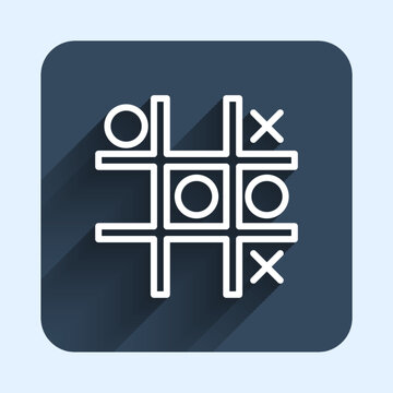 recommend clip art: White line Tic tac toe game icon isolated with long shadow background. Blue square button. Vector