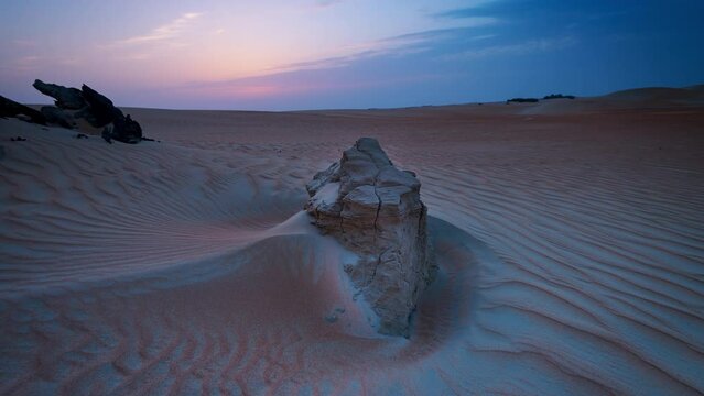 Beautiful sunrise sunset time lapse in the desert behind the fossils rock dune of Abu Dhabi