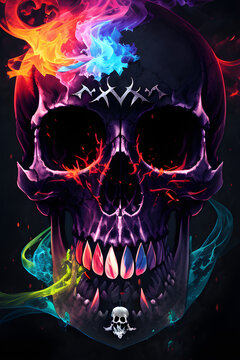 Skull colorful illustration. Generative AI