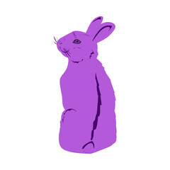 Flat illustration purple Easter bunny sitting and looking from the back, colorful festive bunny, element for holiday design