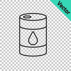 Black line Barrel oil icon isolated on transparent background. Vector