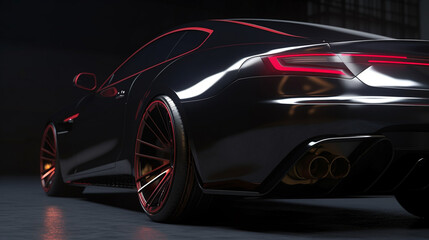 Fototapeta premium black red super Modern sport cars are in the studio room wallpaper Ai Generative