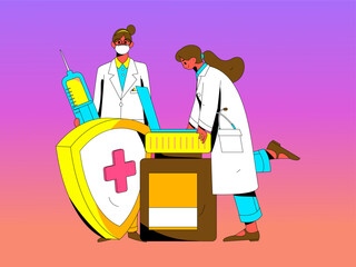 Medical Characters Anti-epidemic Flat Vector Concept Operation Hand Drawn Illustration
