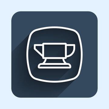 recommend clip art: White line Blacksmith anvil tool icon isolated with long shadow background. Metal forging. Forge tool. Blue square button. Vector
