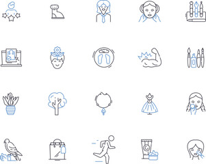 Fototapeta premium Beauty makeup outline icons collection. Beauty, Makeup, Cosmetics, Eyeshadow, Foundation, Mascara, Lipstick vector and illustration concept set. Blush, Contour, Highlight linear signs