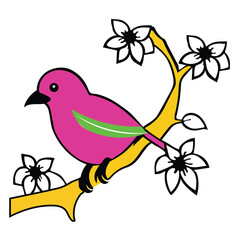 Pink birds and flowers-vector artwork