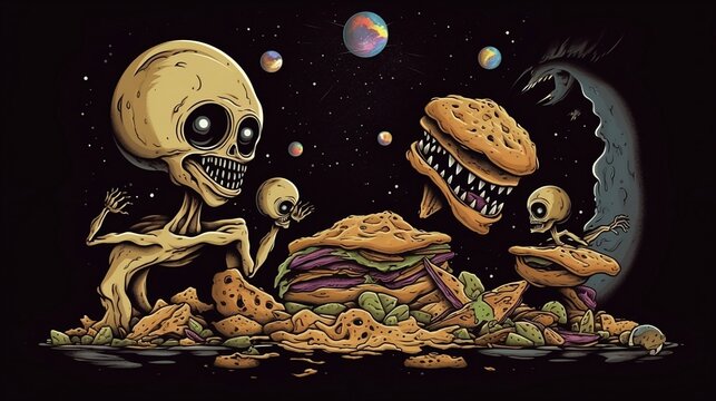 Alien Invasion...of the Snack Foods!": Imagine a world where aliens have invaded Earth, but instead of taking over, they're just really into our snack foods. 