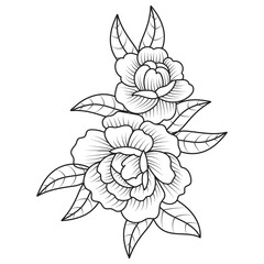 Fototapeta premium Set of different flower line on white background. Flowers drawing with line-art on white backgrounds. 