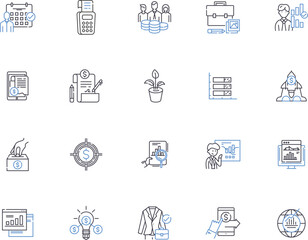 Accounting outline icons collection. Accounting, Bookkeeping, Reconciliation, Budgeting, Auditing, Taxes, CPA vector and illustration concept set. Financial, Financials, Cashflow linear signs