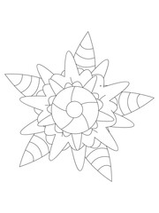 Flowers  Leaves Coloring page Adult.Contour drawing of a mandala on a white background.  Vector illustration