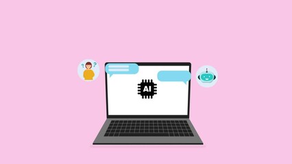 Animation of ai chat and data processing over laptop screen. Global artificial intelligence, cloud computing and data processing concept digitally generated video. - Powered by Adobe