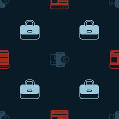 Set Advertising, Mobile with dollar and Briefcase on seamless pattern. Vector