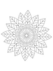 
   Flowers  Leaves Coloring page Adult.Contour drawing of a mandala on a white background.  Vector illustration Floral Mandala Coloring Pages, Flower Mandala Coloring Page, Coloring Page For Adul