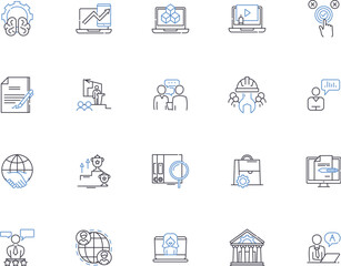 Business education outline icons collection. accounting, finance, marketing, management, entrepreneurship, economics, business law vector and illustration concept set. human resources, supply chain