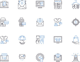 Store outline icons collection. Shop, Outlet, Stock, Stockroom, Depot, Bazaar, Mart vector and illustration concept set. Supermarket, Emporium, Boutique linear signs