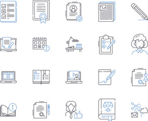 online learning outline icons collection. E-learning, virtual, tutorials, digital, courses, education, webinars vector and illustration concept set. instruction, asynchronous, content linear signs