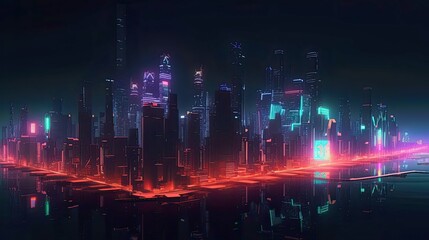 Obraz na płótnie Canvas An image of a futuristic city skyline at night, with neon lights and glowing buildings - Generative AI