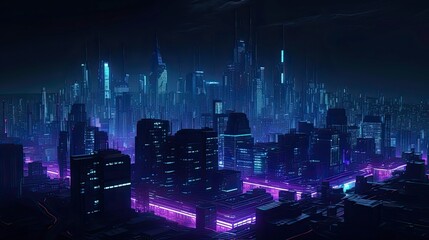 An image of a futuristic city skyline at night, with neon lights and glowing buildings - Generative AI