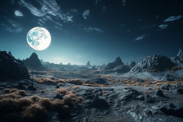 Extraterrestrial landscape, space background, moon surface, 3D rendering. Generative AI