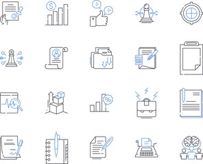 Productiveness outline icons collection. Efficiency, Output, Quality, Prosperity, Process, Excellence, Fruitful vector and illustration concept set. Vigorous, Proficient, Gainful linear signs