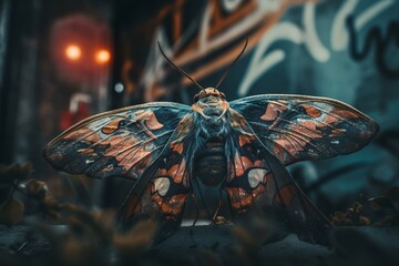 Fototapeta na wymiar Graffiti background with soul moth. Generative AI