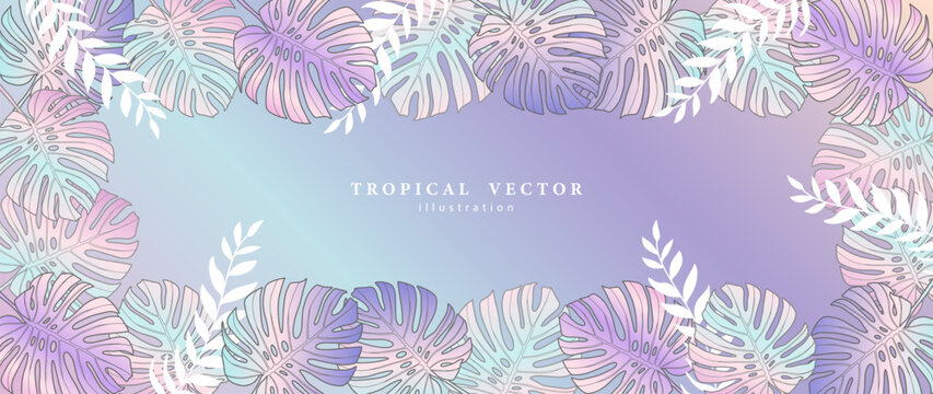 Vector tropical background with monstera leaves and fern. Background for text, photos, diplomas and presentations