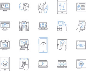 Internet and high tech outline icons collection. Internet, High-tech, Technology, Online, Network, IP, Wi-Fi vector and illustration concept set. Data, Computer, Connectivity linear signs