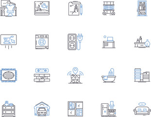 Fototapeta na wymiar Home renovation outline icons collection. Renovation, Home, Improvement, Repair, Remodel, Redesign, Expansion vector and illustration concept set. Modernizing, Upgrade, Refurbishment linear signs