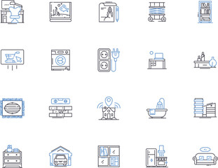 Home renovation outline icons collection. Renovation, Home, Improvement, Repair, Remodel, Redesign, Expansion vector and illustration concept set. Modernizing, Upgrade, Refurbishment linear signs