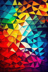 Multicolored abstract background with variety of shapes and sizes of triangles. Generative AI.