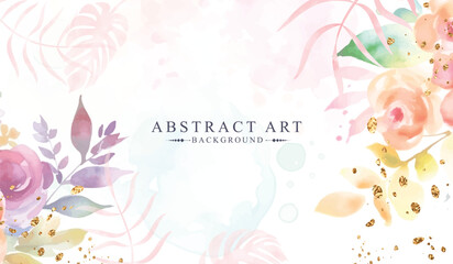 Abstract watercolor art background vector. Luxury cover design with text, golden texture and brush style. Vector background for banner, poster, wedding card, invitation card	