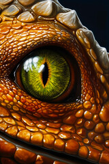 Close up of green eye in lizard's eye photo. Generative AI.