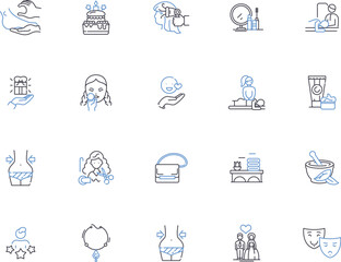 Beauty salon outline icons collection. Salon, Beauty, Hair, Nails, Facials, Makeup, Waxing vector and illustration concept set. Massage, Eyebrows, Barber linear signs