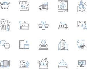 Community centers outline icons collection. Community, Centers, Community-Centers, Fun, Activities, Gatherings, Classes vector and illustration concept set. Recreation, Programs, Centers linear signs
