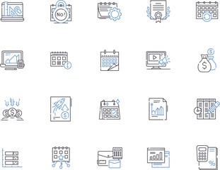 Calendar outline icons collection. Calendar, Agenda, Date, Time, Schedule, Planner, Appointment vector and illustration concept set. Month, Year, Week linear signs