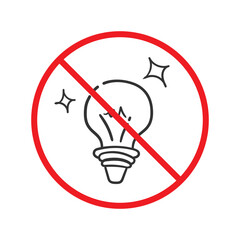 No bulb icon. Forbidden lamp icon. No idea vector sign. Prohibited light vector icon. Warning, caution, attention, restriction flat sign design. Do not turn on light icon label danger ban stop. 