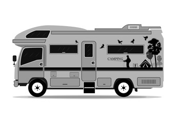 camper van on a white background, tent, concept of wanderlust, travel, and camping adventure. 3d illustration.