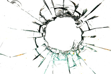 Bullet Cracks in Glass on a White Background Shattered Silence: The Haunting Image