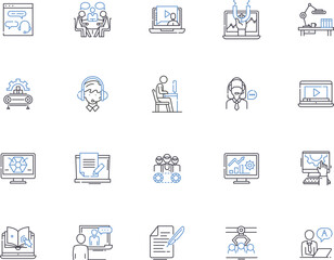 Working people outline icons collection. Labor, Employees, Staff, Personnel, Workforce, Professionals, Employed vector and illustration concept set. Executives, Operatives, Occupants linear signs
