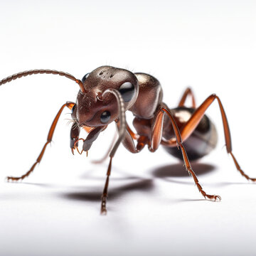 one ant in macro on withe Background