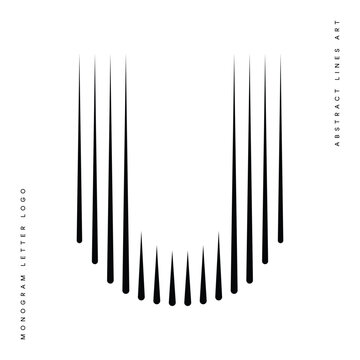 Letter U logo with abstract geometric rounded vertical parallel lines