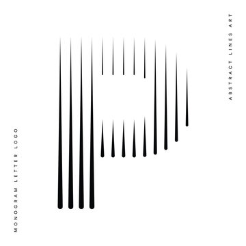 Letter P logo with abstract geometric rounded vertical parallel lines