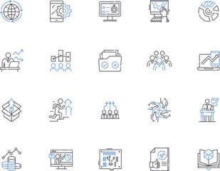 System administration outline icons collection. Administration, System, Management, Networking, Services, Resources, Security vector and illustration concept set. Patching, Monitoring, Automation