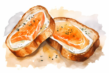 Appetizing sandwiches with salmon. AI generation