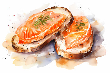 Appetizing sandwiches with salmon. AI generation