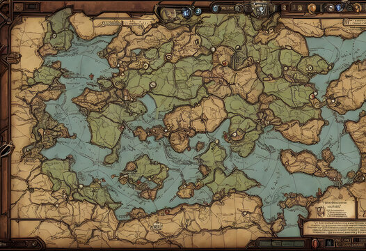Ancient RPG Map (Fantasy World). Ships Parchment Style. Content for RPG and Indie Games- (AI)