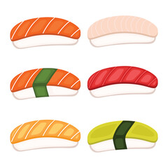 Sushi set icon with seafood, seaweed and vegetable